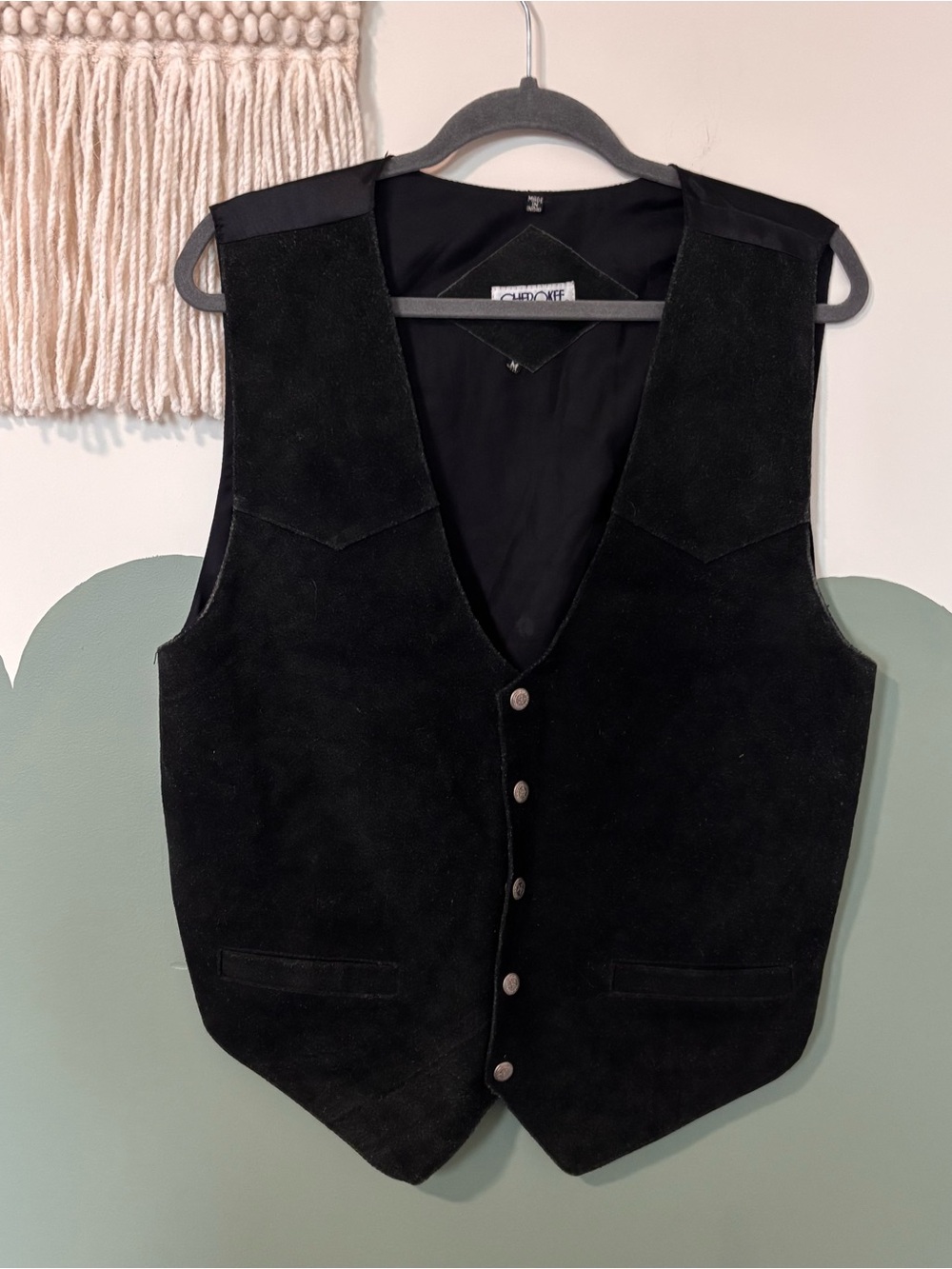 Black Leather suede vest with silver buttons